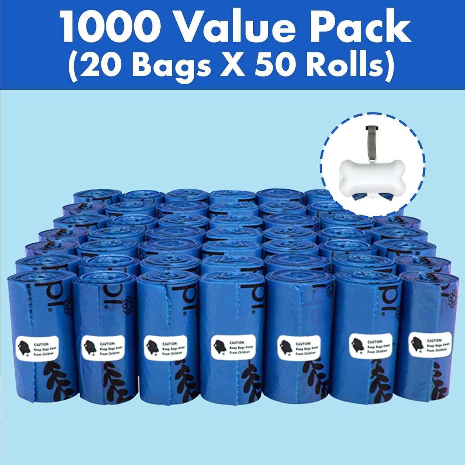 gorilla supply 1000 count dog poop waste bags with dispenser and leash tie, blue, 9" x 13"