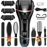 Callus Remover for Feet Electric Foot File, 13-in-1 Professional Pedicure Tools Foot Care Kit, Foot Scrubber Pedi for Hard Cracked Dry Dead Skin, 3 Rollers, 2 Speed, Battery Display (Black)