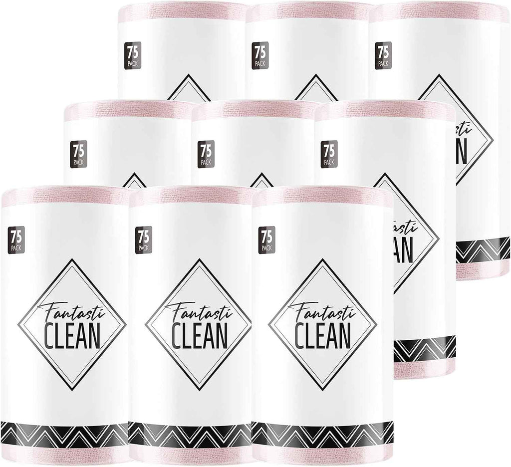 Fantasticlean Microfiber Cleaning Cloth Roll -75 Pack, Tear Away Microfiber Towels, 12" x 12", Reusable, Washable, Scratch Free, Ultra Absorbent Dishcloth for All-Around Cleaning Supplies (Pink)
