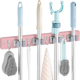 Mop and Broom Holder Wall Mount - Rustic Wood Broom Mop Hanger - Wall Mounted Garden Tool Rack Organizer for Closet Garage Laundry Room Kitchen Decor With 4 Slots & 4 Hooks - ShopUS