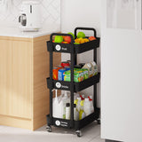 Laiensia 3-Tier Storage Carts,Multifunction Utility Rolling Cart Kitchen Storage Organizer,Mobile Shelving Unit Cart with Lockable Wheels for Bathroom,Laundry,Living Room,With Classified Sticker,Black