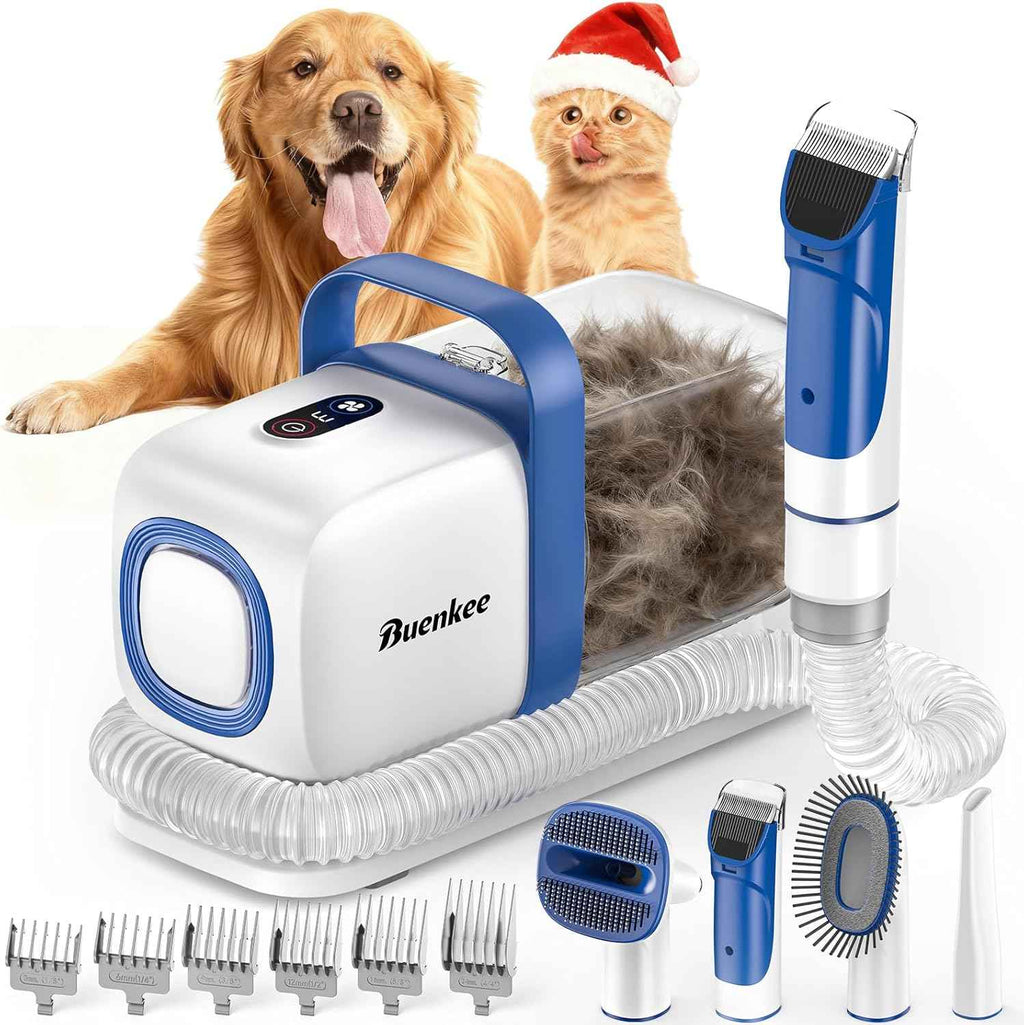 Dog grooming kit with 15000Pa pet hair clipper and shedding brush, 50dB low noise, white