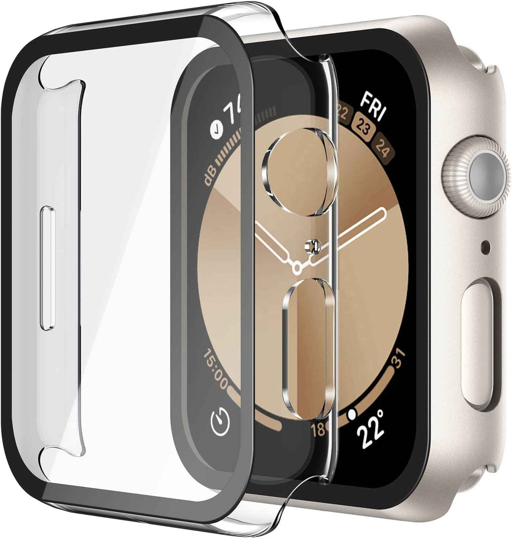 Misxi 2 Pack Tempered Glass Case Compatible for Apple Watch Series 11 (2025) Series 10 46mm, Screen Protector Cover for iWatch, Black