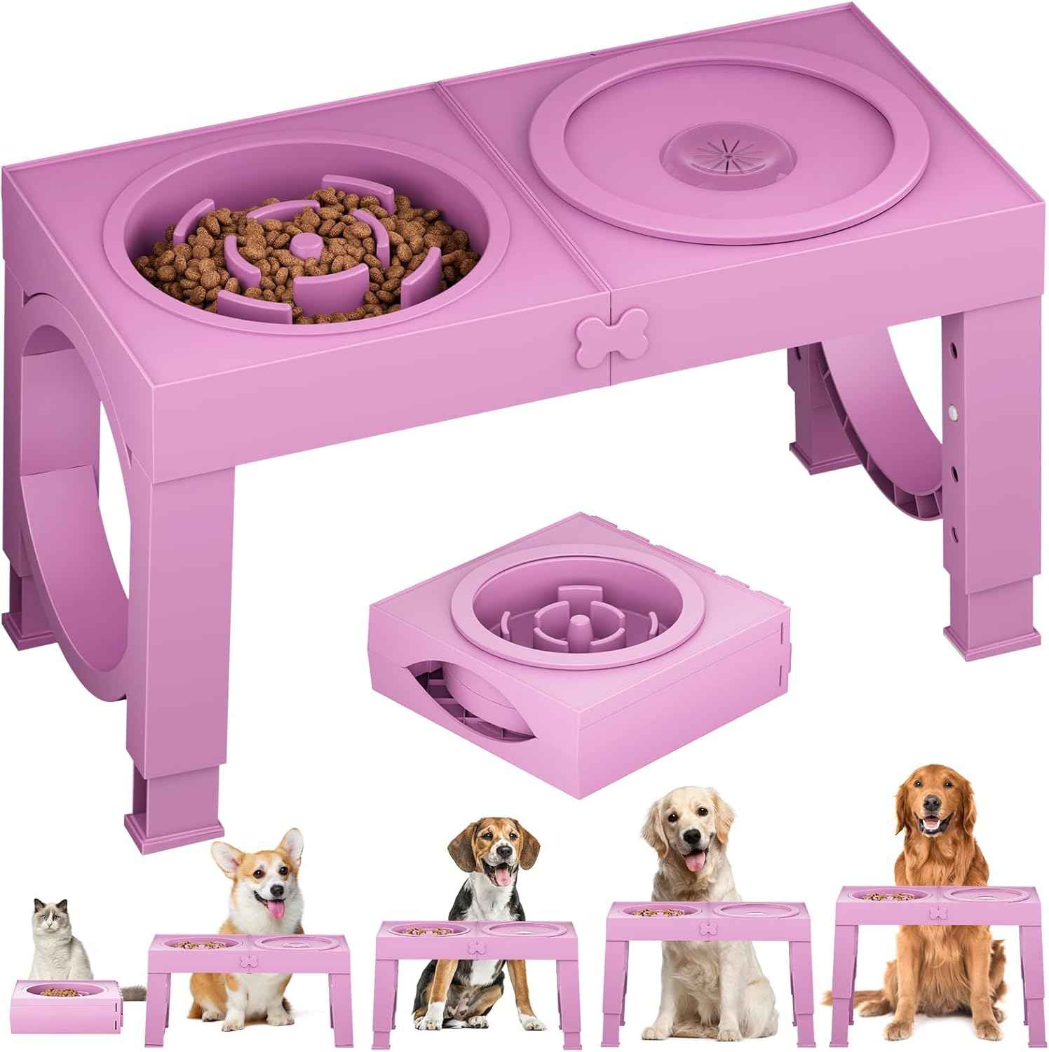 XIAZ Elevated Dog Bowls Large Breed Raised Dogs Bowl Stand Large/Medium Sized Dog 1L Food Water Bowl Stands 5 Heights Adjustable 9/11/12/14in Black Pet Feeder Dish Station
