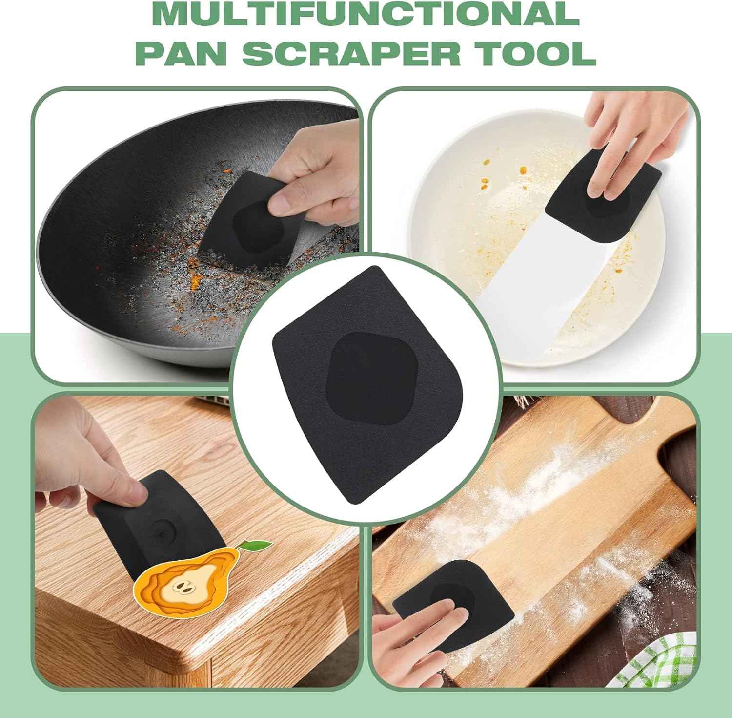 316 cast iron scrubber chainmail scrubber with pan scraper for kitchen and pan cleaning, dishwasher safe, black
