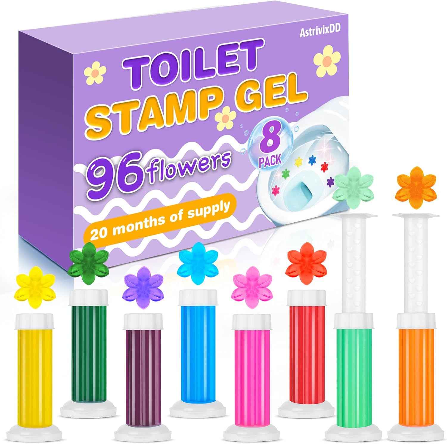 8-Pack Toilet Gel Stamp, 96 Stamps, 8 Kinds of Scent, Long-Lasting Bathroom Freshener