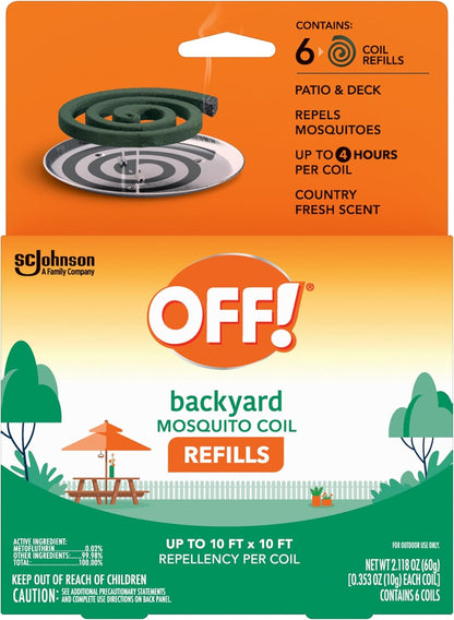OFF! Backyard Mosquito Repellent Coil Refills, Perfect for Outdoor Patios Country Fresh Scent, 6 Count