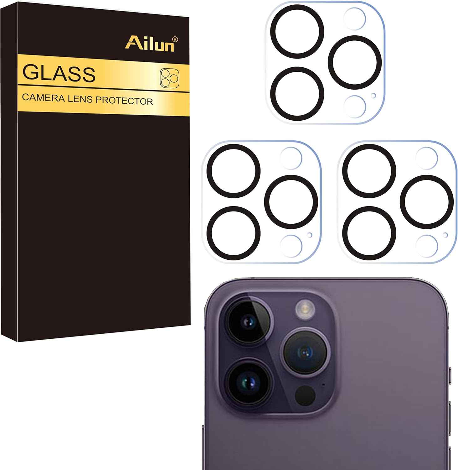 ailun 3 pack tempered glass lens protector for iphone 16 pro, 14 pro, and max models, 9h hardness, anti-scratch, case friendly
