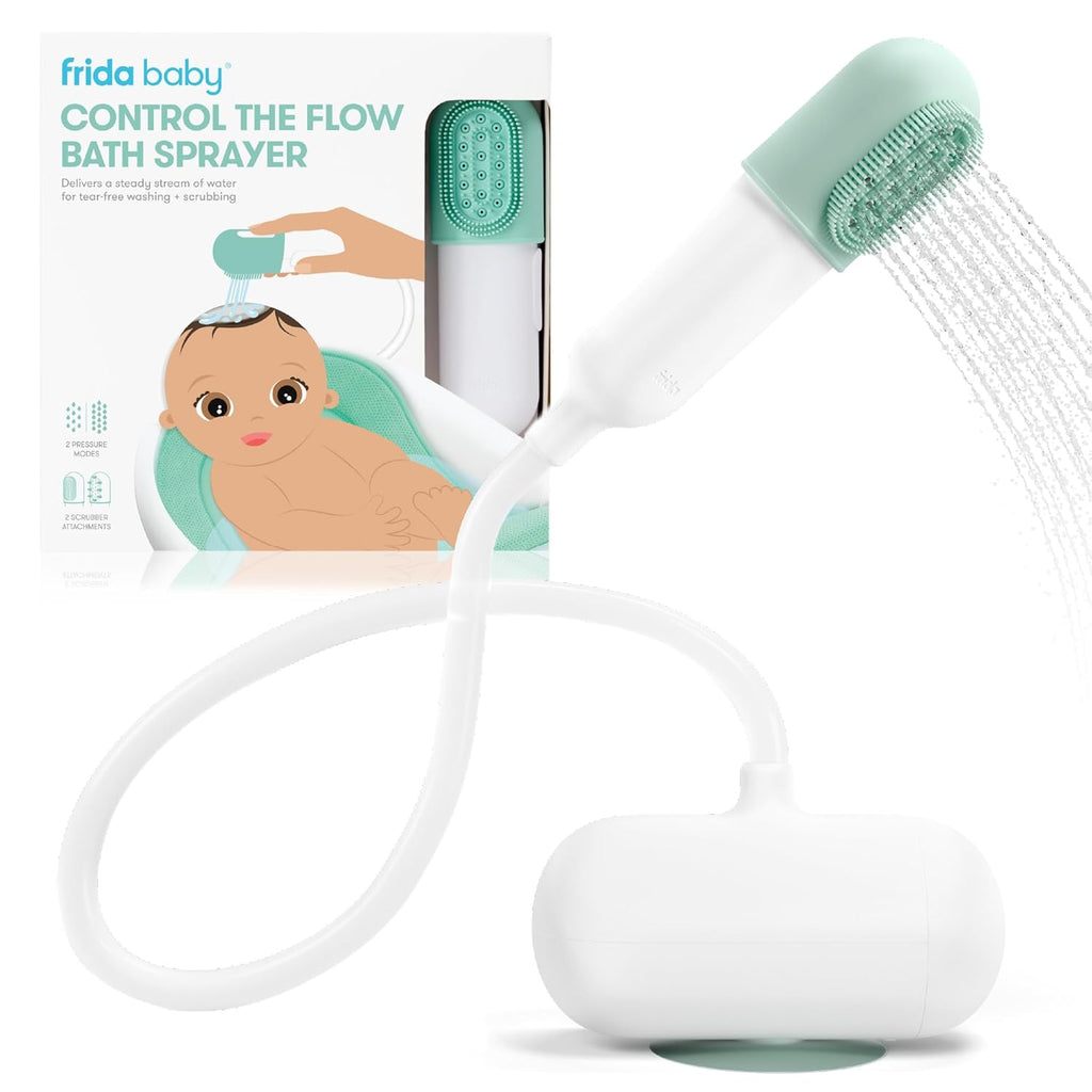 frida baby control the flow bath rinse cup, tear free rinser, easy grip handle and removable rain shower, made in usa
