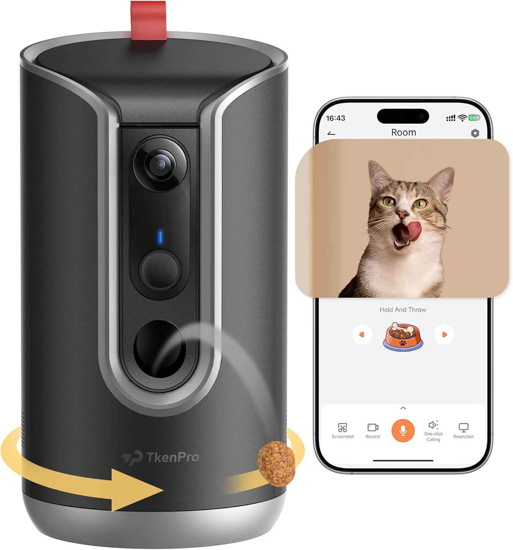 2K Pet Camera Treat Dispenser, 360°View Dog Camera with Phone App, 5G&2.4G WiFi 2-Way Talk Pet Cam Indoor for Cats Remote Treat Tossing, Motion Alerts, Auto Tracking