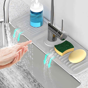 24 inch longer faucet mat for kitchen sink, 5° slope fast self-draining kitchen sink splash guard silicone