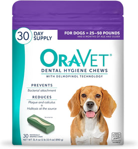 oravet dental chews for medium dogs 25-50 lbs purple pouch 30 count