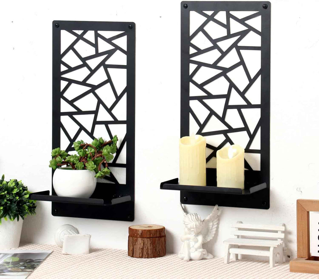 2Pcs Black Metal Wall Art Decor Farmhouse Black Candle Holder Minimalist Wall Art Retro Bathroom Decor Rustic Wall Decoration for Bathroom Living Room Bedroom (Farmhouse)