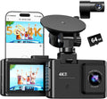 Dash Cam Front and Rear: 4K Dual Channel Dash Cam - 5GHz WiFi, Dash Camera for Cars with 64GB Card, 2" IPS, App Control, G-Sensor, Loop Recording, 170° Wide Angle, Night Vision, 24H Parking Mode