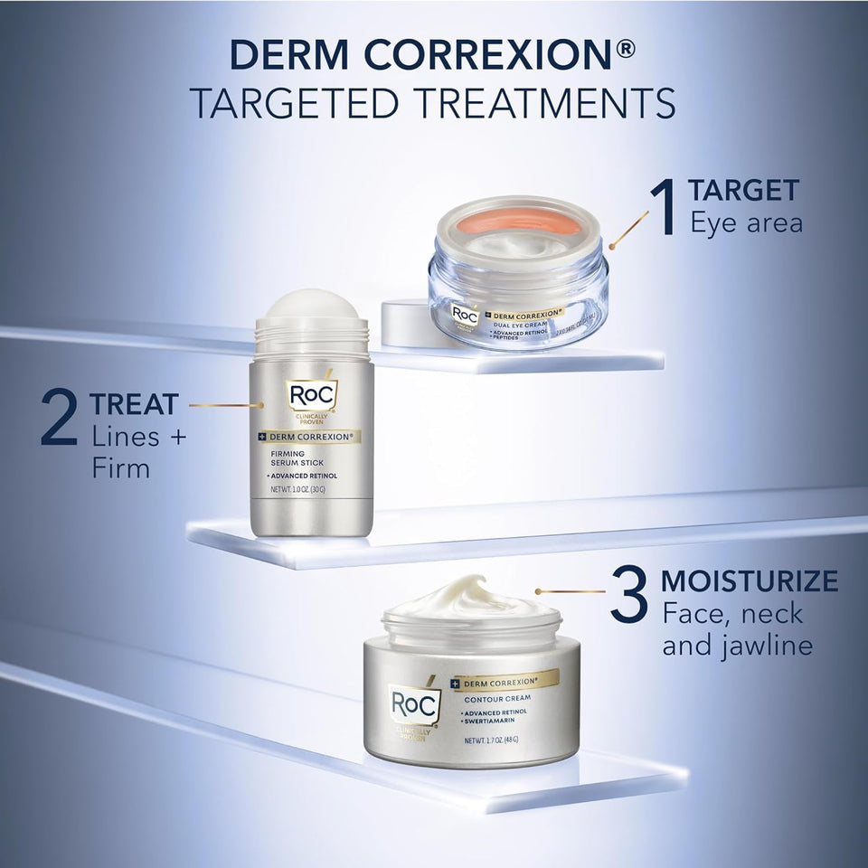 roc derm correction retinol firming serum stick with antioxidants to visibly tighten and firm wrinkles and laugh lines 1.0 oz plus retinol eye cream packette