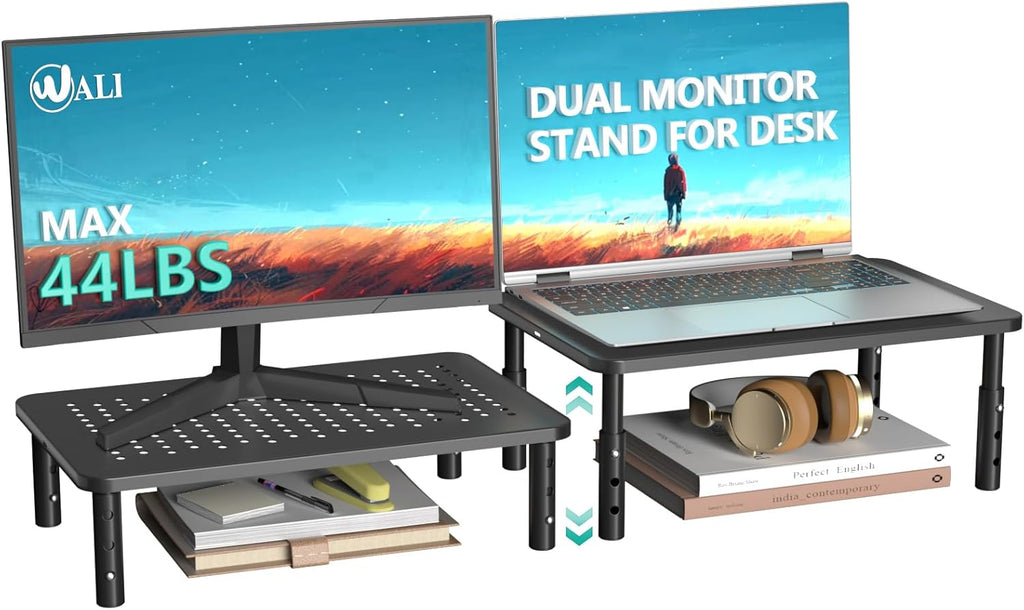 wali computer monitor stand adjustable laptop riser black 1 pack