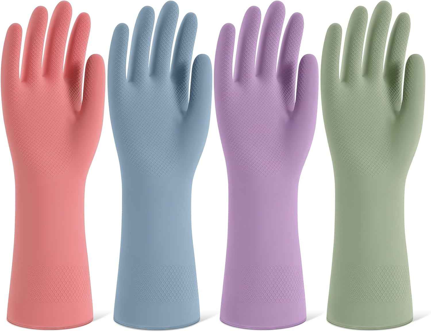 Reusable Rubber Dishwashing Gloves 4 Pairs Kitchen Cleaning Gloves for Washing Dishes and Cleaning Non-Slip Grip Flocked Lining for Women and Men