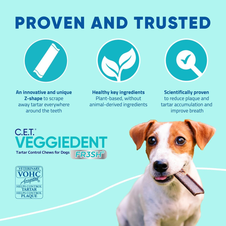 Virbac C.E.T. VEGGIEDENT FR3SH Tartar Control Chews for Medium Dogs, Beef, 1.6 Pounds