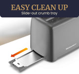 Elite Gourmet ECT1027G Cool-Touch 2 Slice Toaster, 6 Toast Settings & Cancel Function, Extra Wide 1.25‰۝ Slots Easily Fits Breads, English Muffins, Bagels & Waffles, Gunmetal Gray