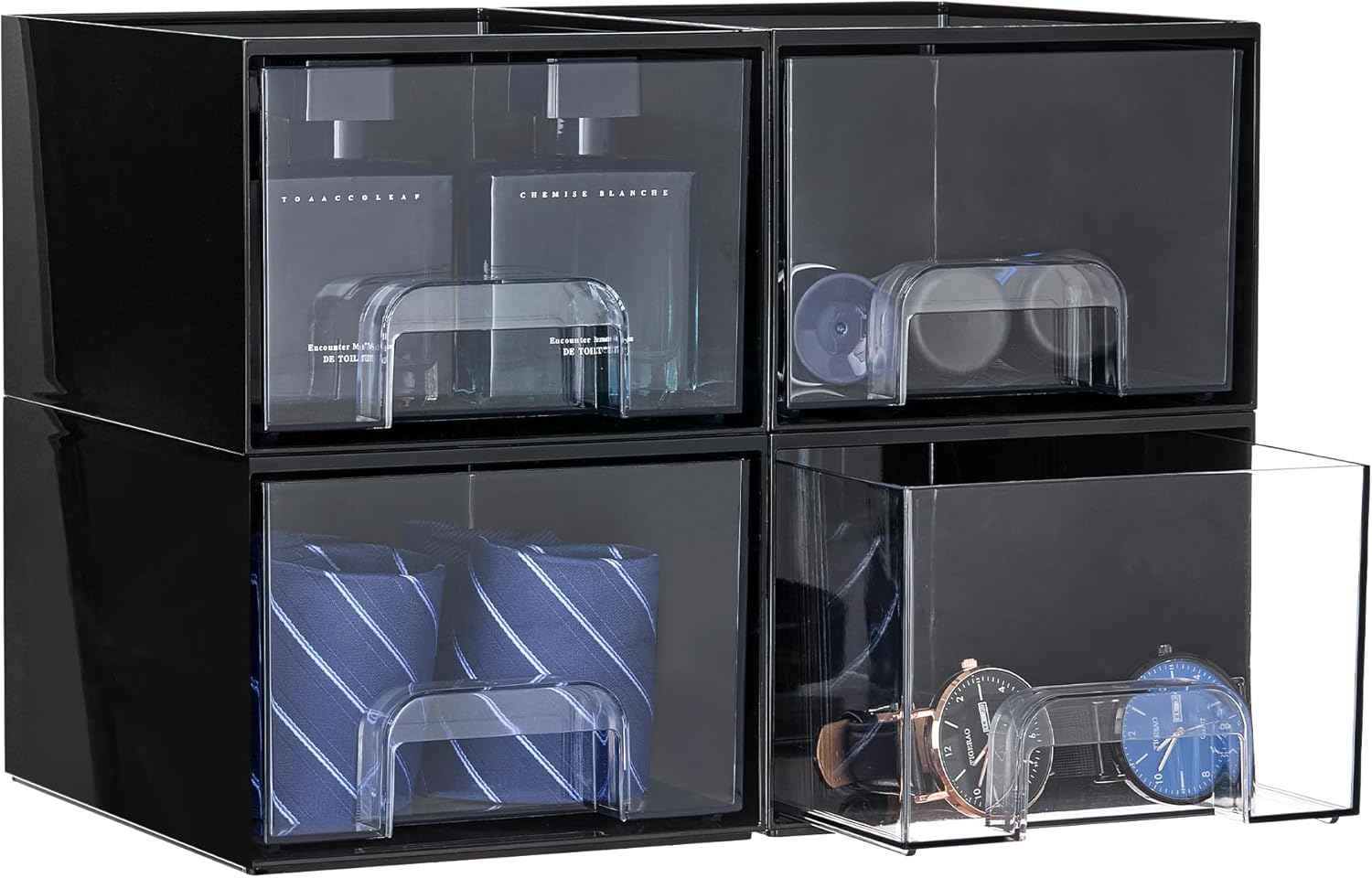 Vtopmart 4 Pack Small Clear Stackable Storage Drawers,Acrylic Bathroom Makeup Organizer,Plastic Storage Bins For Vanity, Undersink, Kitchen Cabinets, Pantry, Home Organization