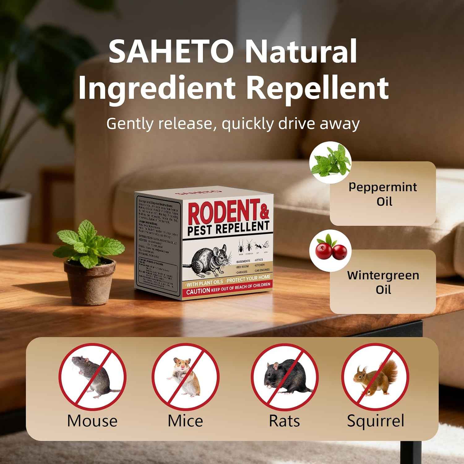 Peppermint rodent repellent for indoor & outdoor use, natural and long-lasting mouse deterrent