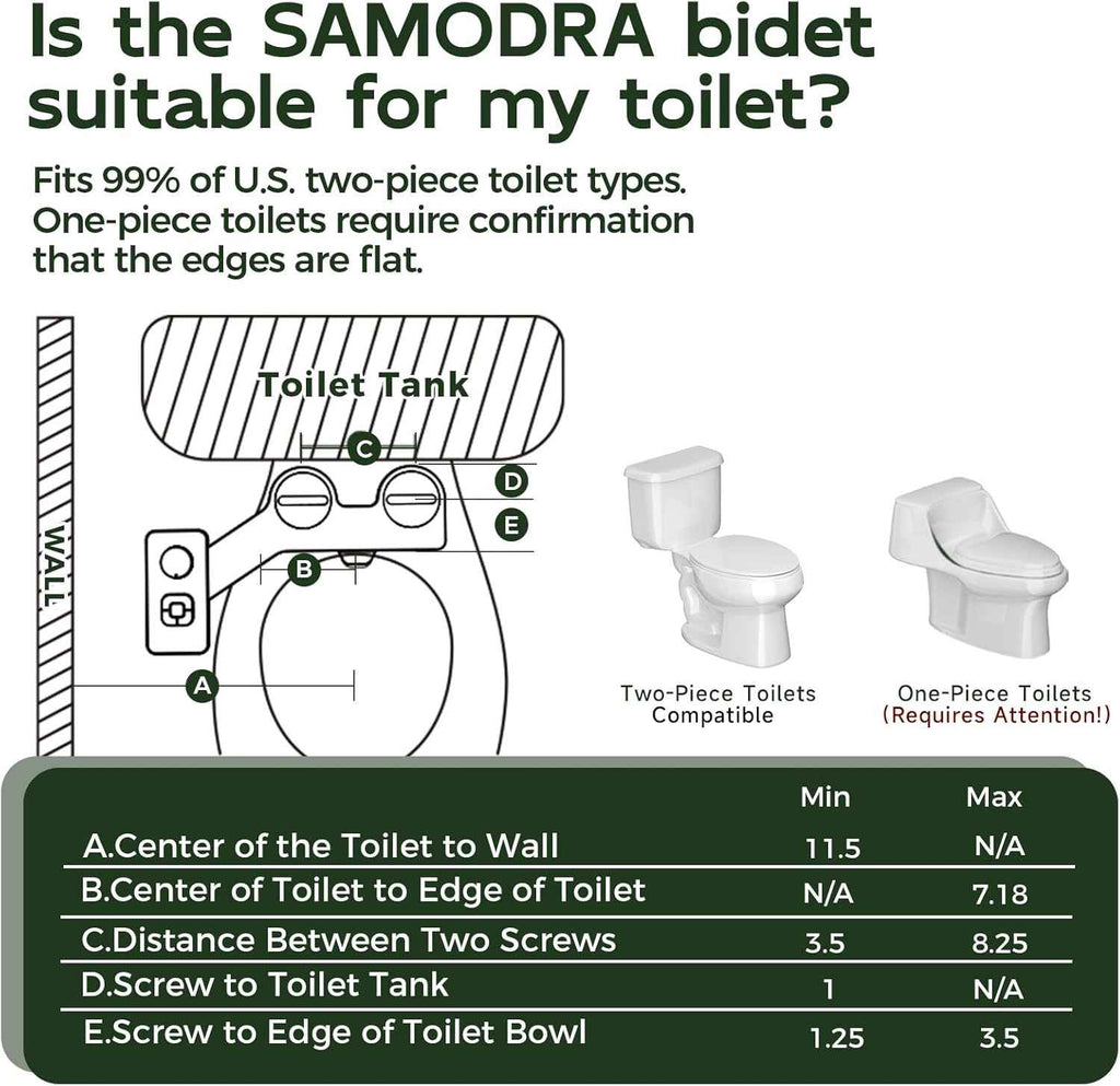 Samodra non-electric cold water bidet toilet seat attachment with pressure controls, retractable nozzles, black finish.