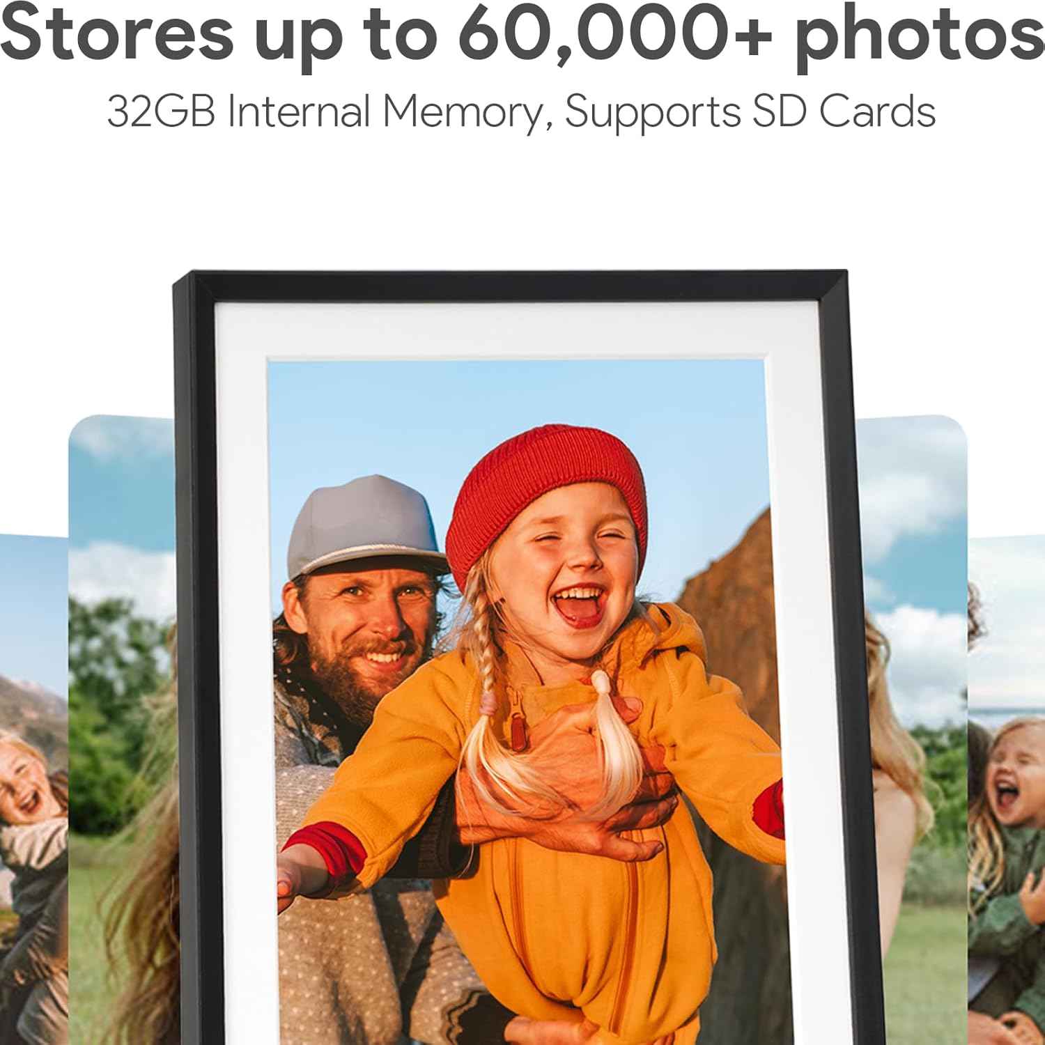 10.1'' digital picture frame with 32gb storage and 1280x800 ips touchscreen for sharing photos and videos