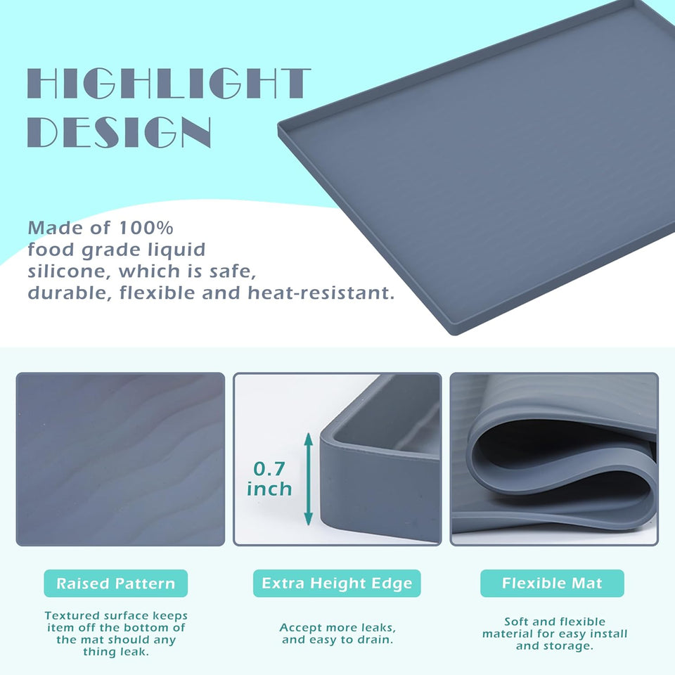 URMONA Waterproof Silicone Under Sink Mat 31'' x 22'' Shelf Liner for Kitchen and Bathroom, Cabinet and Counter Protector, Storage and Organizers, Litter Mat, Pet Cat PLppy Essentials(Dark Grey)