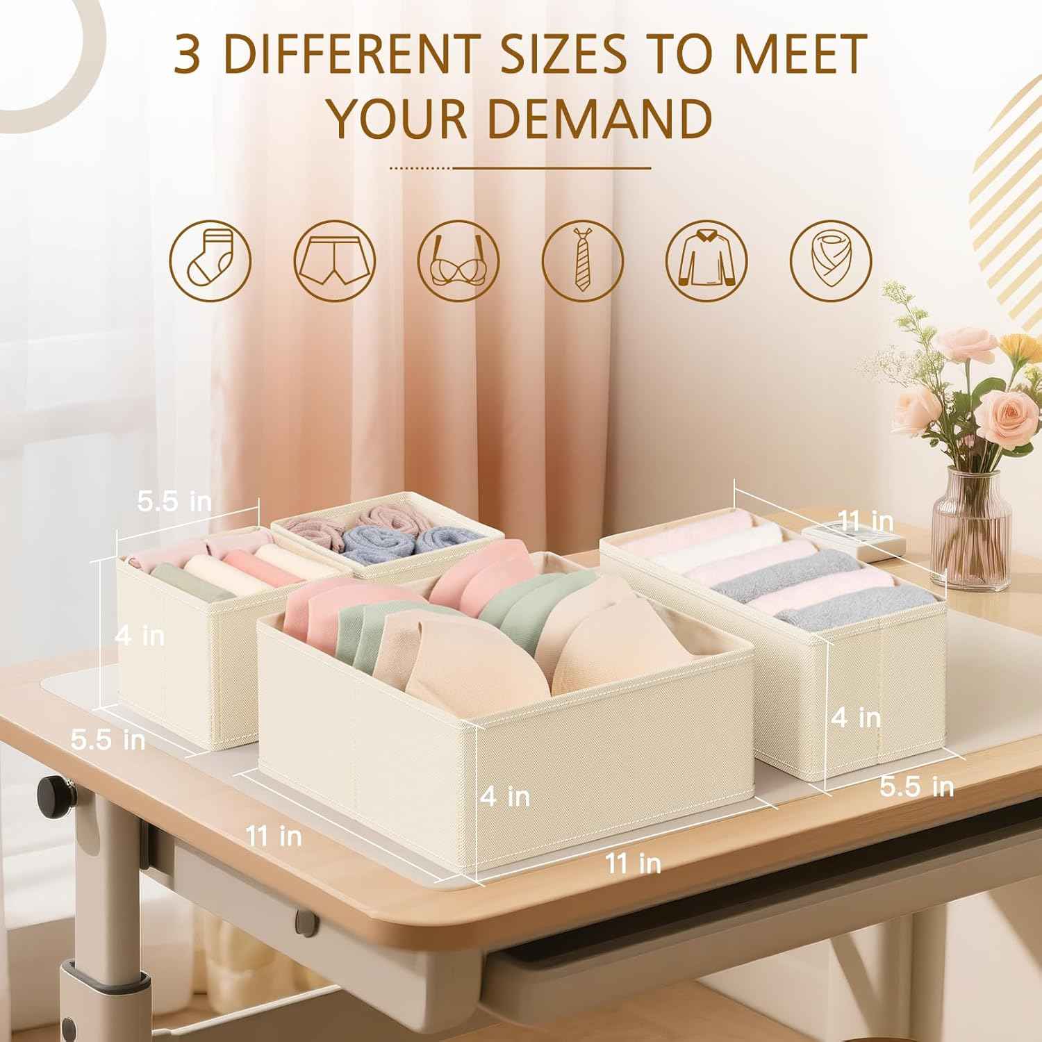 Criusia 15-Piece Beige Fabric Drawer Organizer Set with 3 Sizes for Closet and Dresser