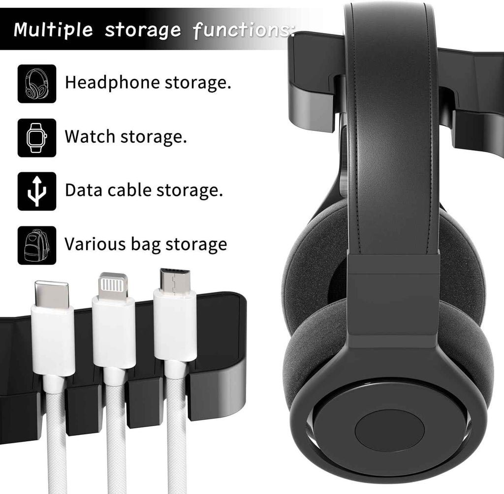 cozoo Headphone Stand with USB Charger Under Desk Headset Holder Mount 3 USB Charging Station,iWatch Stand Watch Dock Dual Earphone Hanger Hook,PC Accessories Gifts,UL Tested