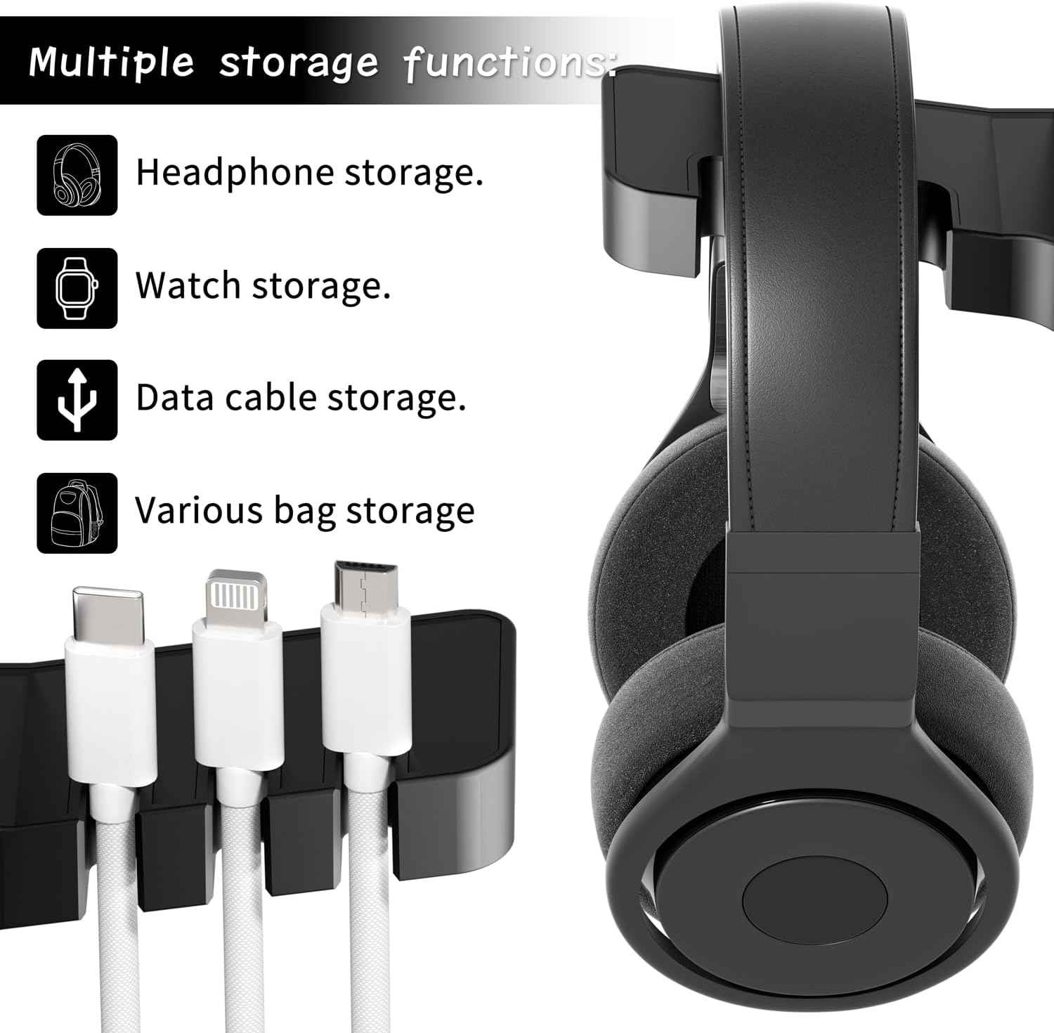 cozoo head phone stand with usb charger under desk headset holder mount 3 usb charging station and iwatch stand