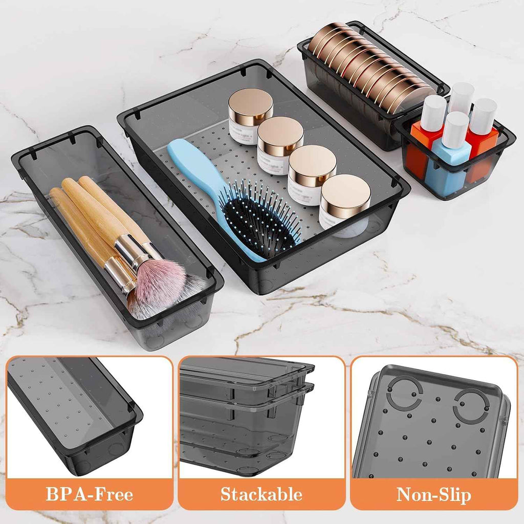 25 PCS Plastic Drawer Organizer Set with 4-Size Trays for Makeup, Jewelry, and Gadgets