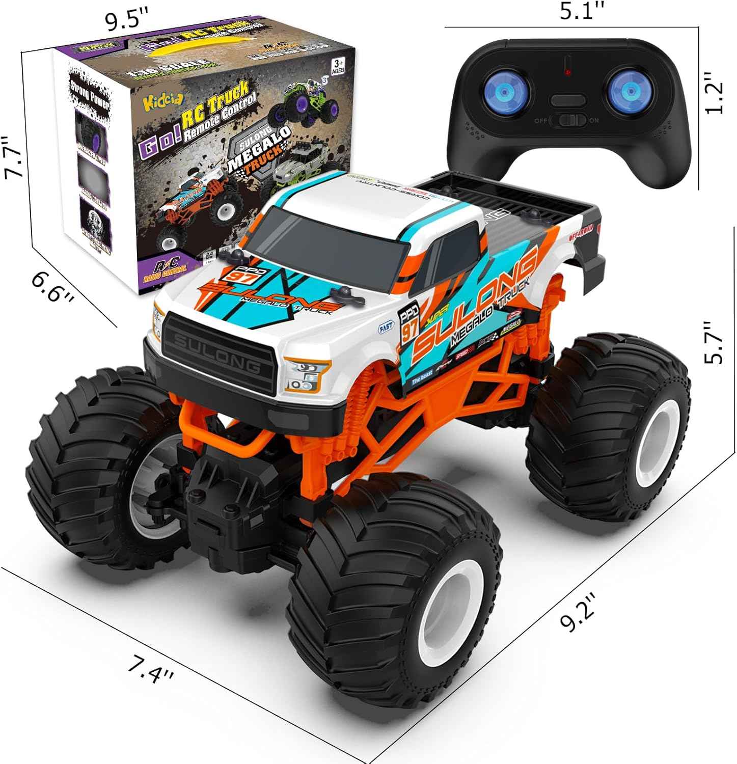Kidcia 1:16 Scale RC Monster Truck - 2.4GHz All Terrain Car for Kids 4-12, 20 Km/h Off Road RC Truck, Christmas or Birthday Gift