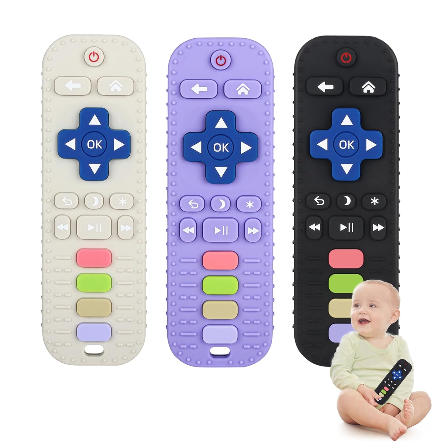 chuya baby teether toy tv remote control shape 3-24 months black food-grade silicone