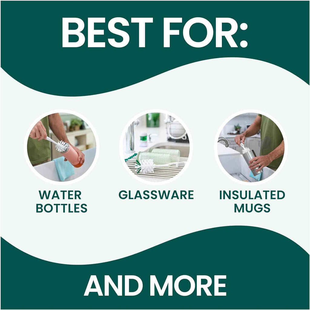 Scotch-Brite glass and water bottle brush, long-lasting, non-slip handle, durable, reusable, safe on glassware and more
