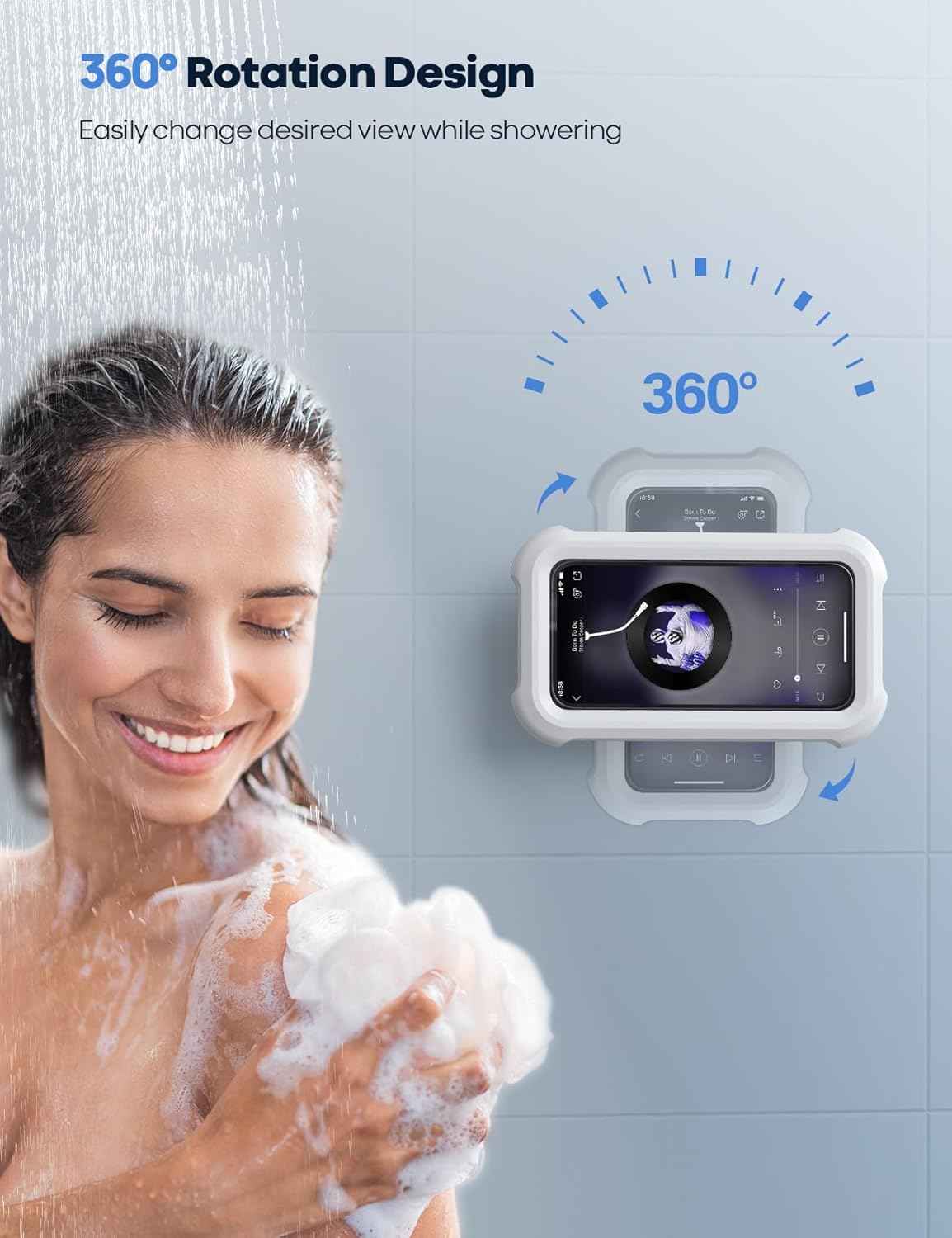 lamicall waterproof bathroom shower phone holder for 4-7 inch iphones with 480° rotatable retractable adjustable mount