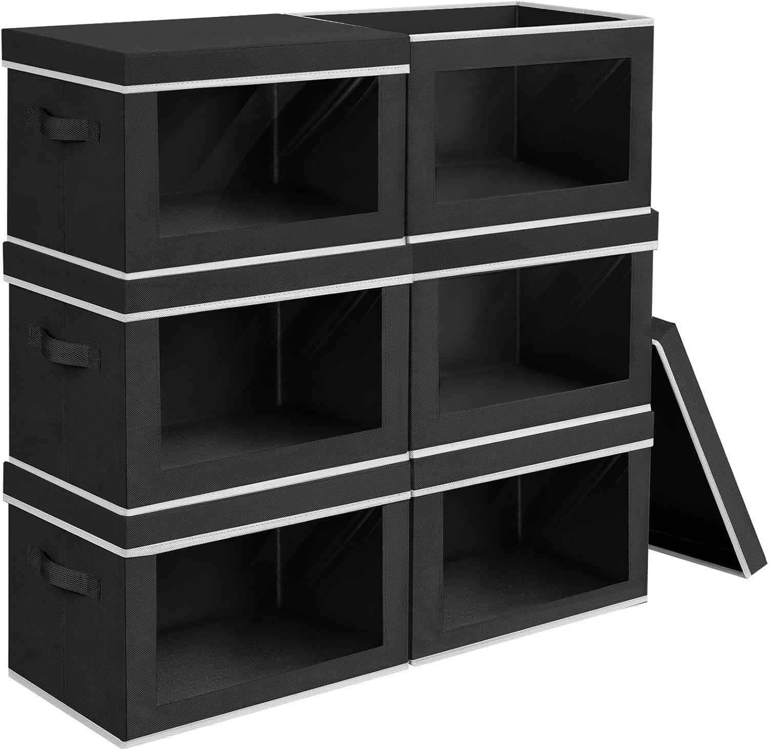 Storage Bins with Lids - Fabric Closet Storage Bins with Window, Collapsible Baskets for Shelves 4 Pack, Home Decorative Boxes for Clothes, Closet, Office, Grey
