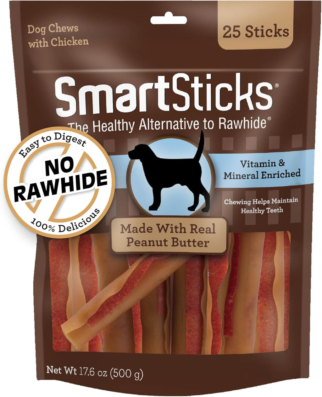 SmartBones SmartSticks with real peanut butter, rawhide-free chews for dogs, 25 count