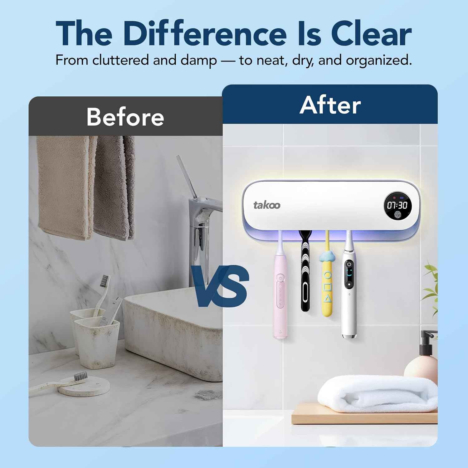 takoo 4 slots wall mounted toothbrush holder with smart hot air drying technology rechargeable smart gadget