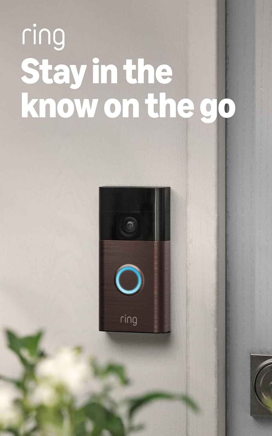 Ring Battery Doorbell (Venetian Bronze, 2nd Gen) - Home Security with Head-to-Toe Video and Motion Detection