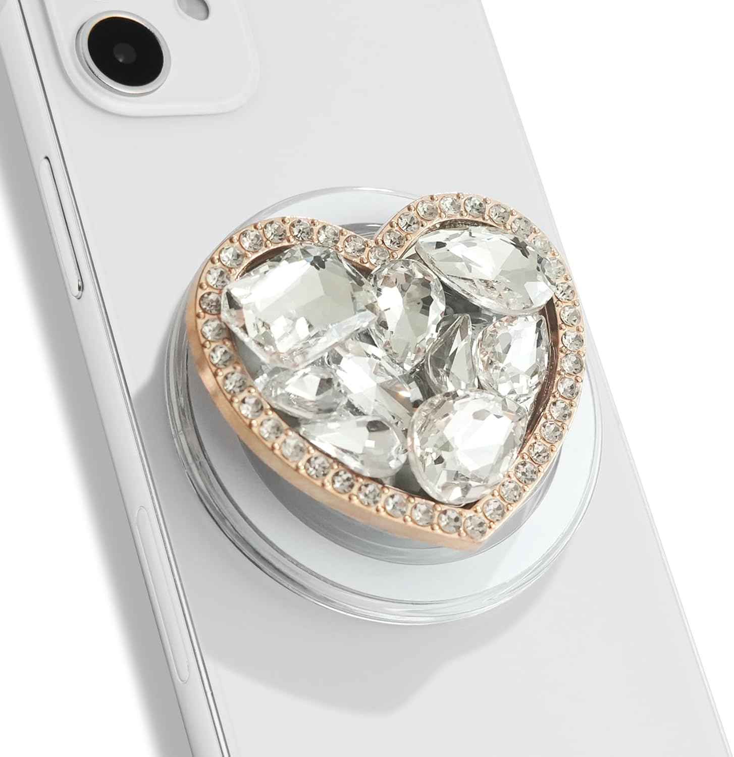 OnTheGrip Cute Cubic Diamond Heart Shape Design Collapsible Expandible Mobile Phone Grip Stand Holder for Smartphone Tablet Cell Phone Accessory (Silver Big)