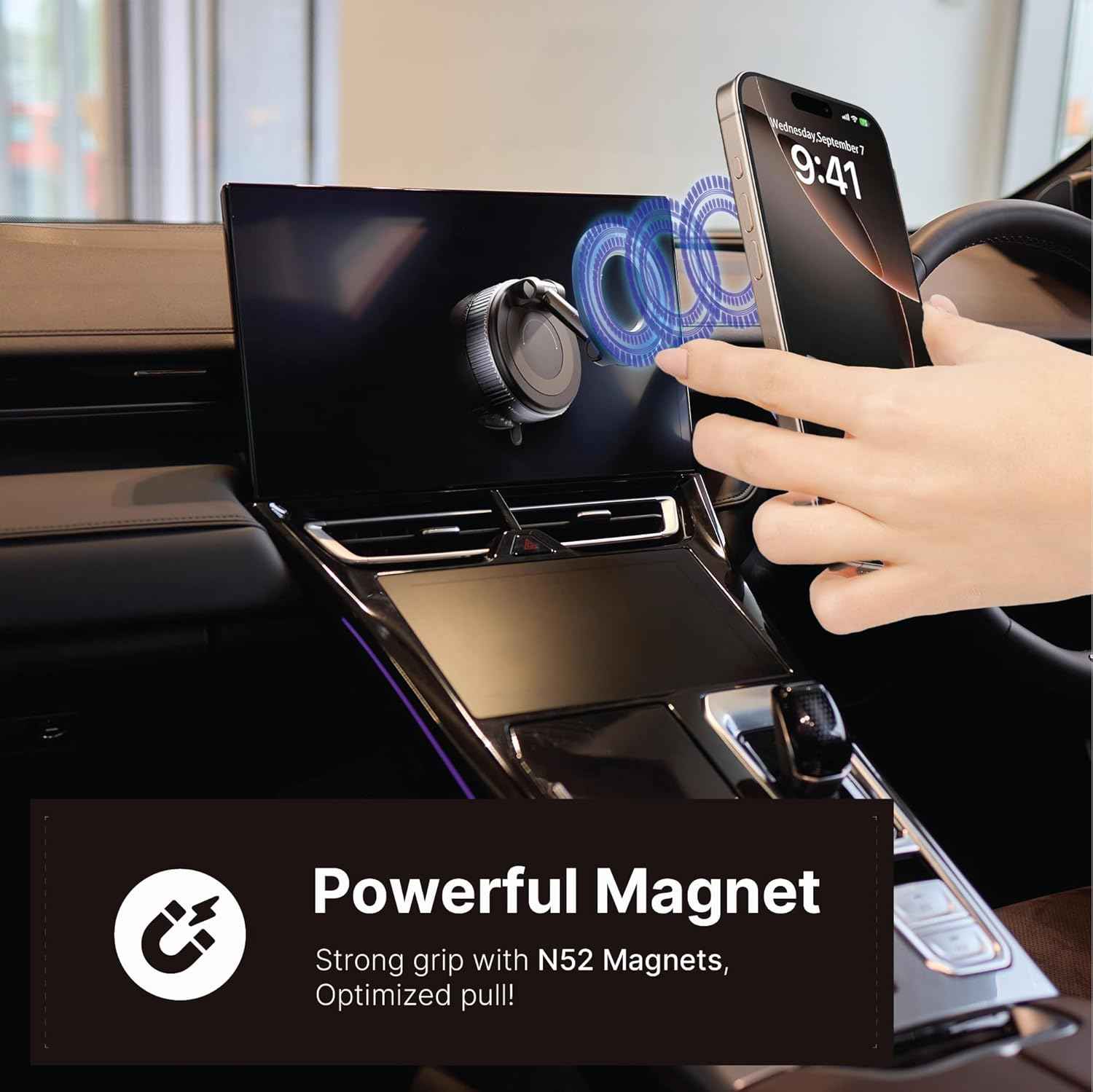 Vacuum Magnetic Phone Holder for Cars Black 360 Rotating Adjustable Foldable Mount for iPhone