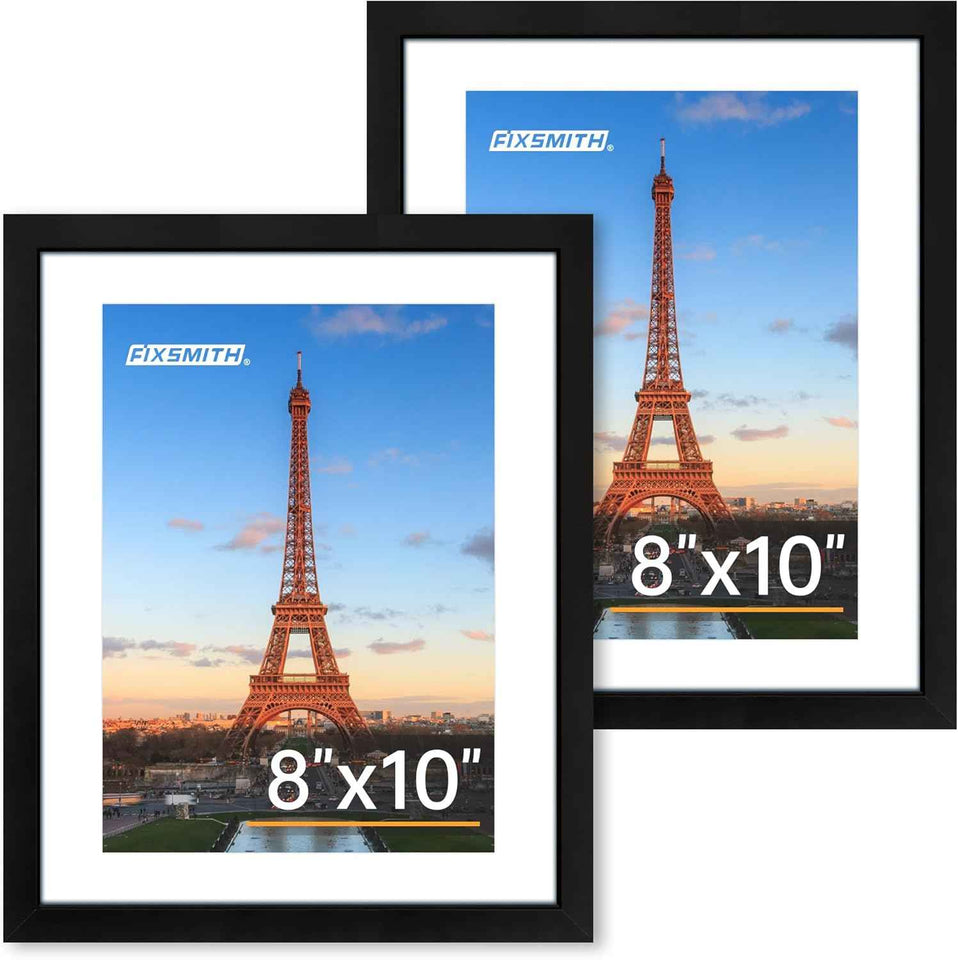 FIXSMITH 8x10 Picture Frame Set of 2, Photo Frame with HD Plexiglass, Display Pictures 5x7 with Mat or 8x10 Without Mat Multi Picture Frames Collage for Tabletop or Wall Display, Black