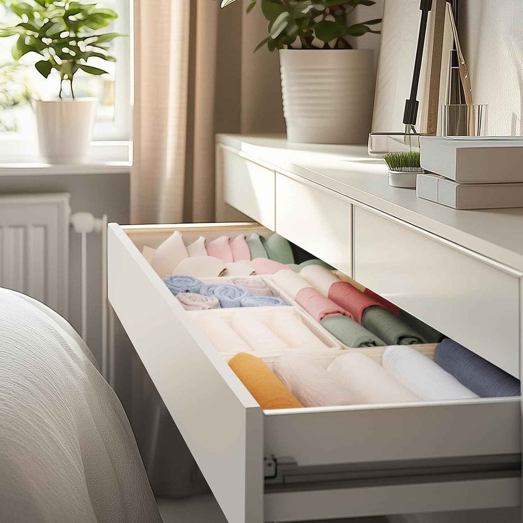 Criusia Drawer Organizer Clothes, 10 Pack Dresser Organizer for Baby Clothes, Underwear, Sock- Foldable Closet Organization and Storage Dividers Bins for Nursery, Bedroom (Beige)