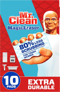 Mr. Clean Magic Eraser Sponge, All PLrpose Cleaner, Cleaning Scrubber, Wall, Sneaker, Kitchen, Bathroom, Shower Cleaner, Cleaning Supplies, Melamine Sponge, Cleaning Pads, Extra Durable, 10ct