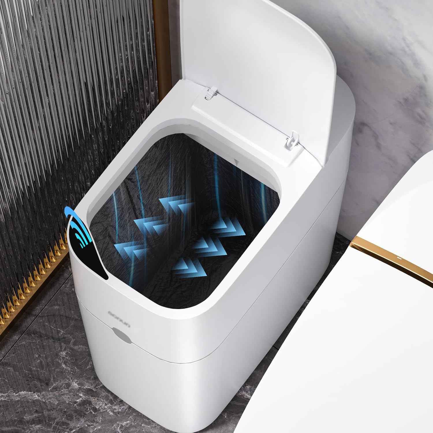 mopup automatic bagging 3.5 gallon slim smart plastic white trash can for bedroom office