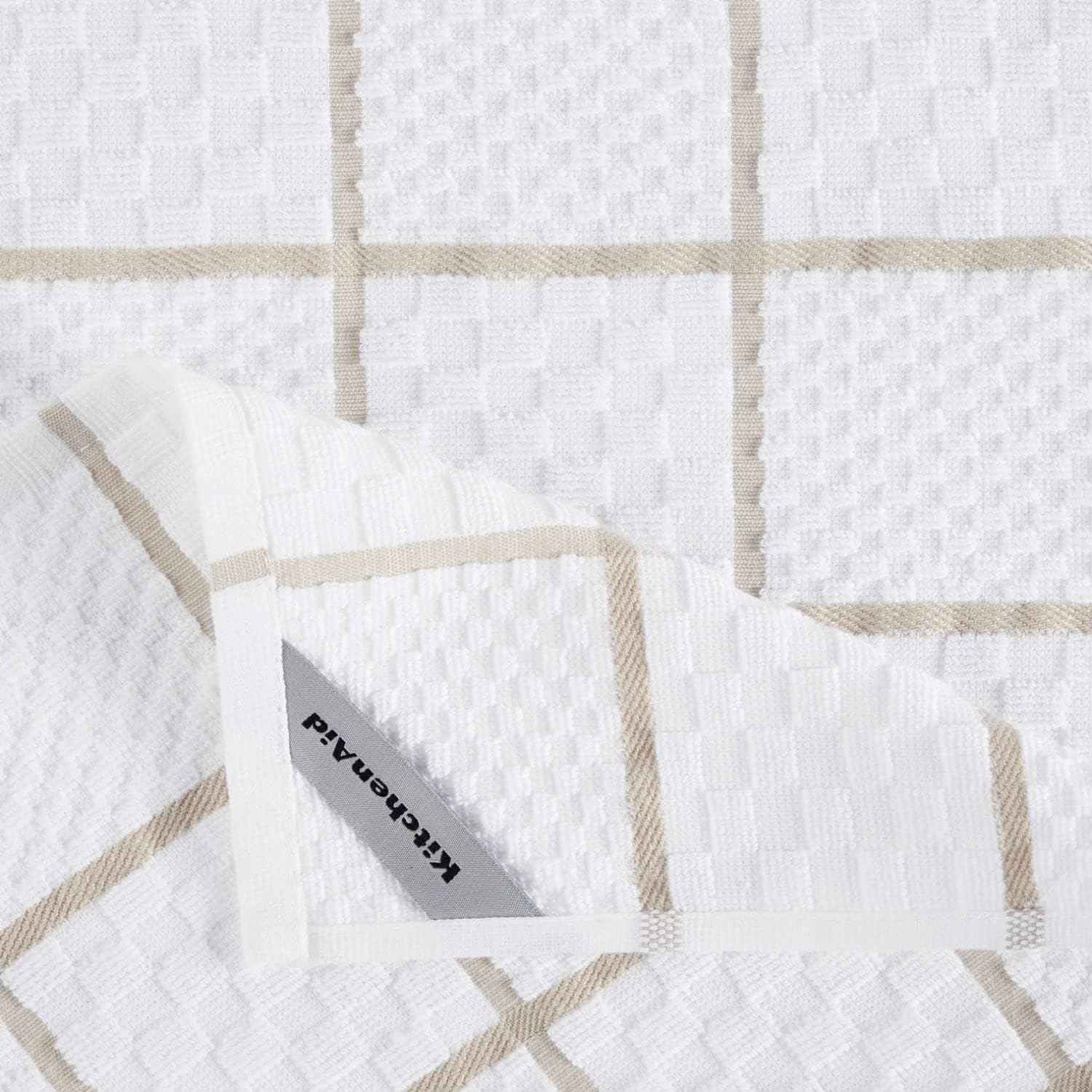 KITCHENAID Quilted Cotton Terry Cloth Oven Mitt, Pot Holder, Kitchen Towel 4-Pack Set, Heat Resistant, Silicone Grip, 16"x26", 7"x13" & 7"x10", Milkshake