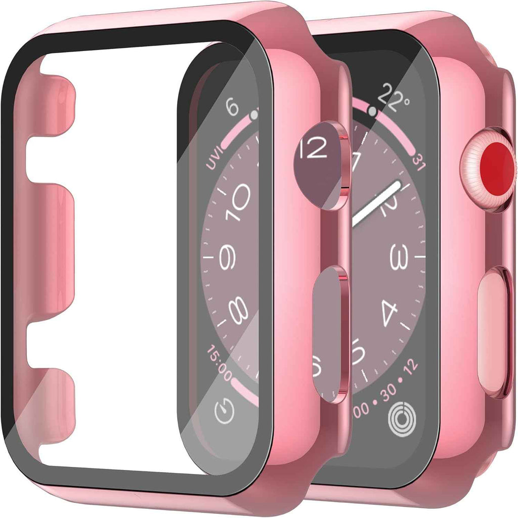 Misxi 2 Pack Tempered Glass Case Compatible for Apple Watch Series 11 (2025) Series 10 46mm, Screen Protector Cover for iWatch, Black