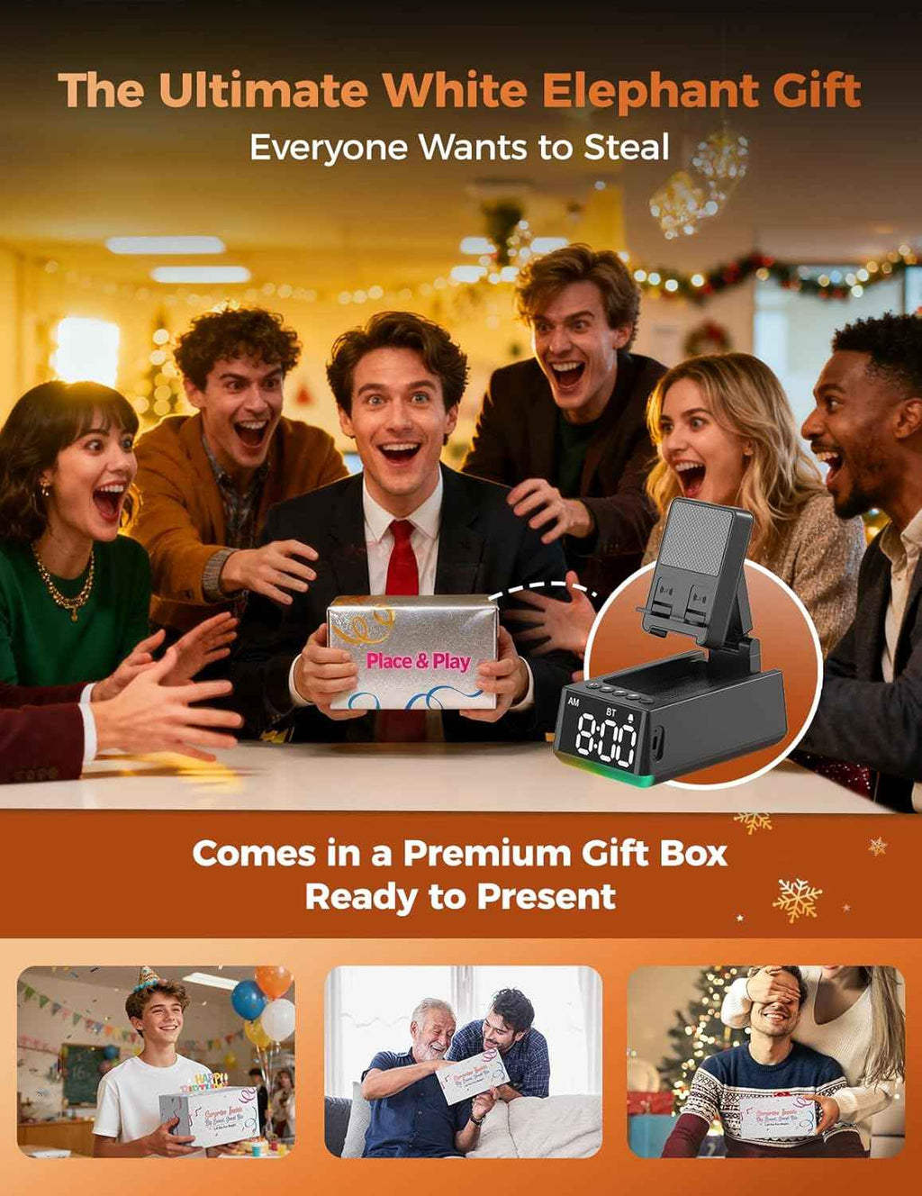 Bluetooth Speaker Birthday Gift for Men:Induction Cell Phone Stand HD Sound Valentines Gifts For Him Her Adult Teen,Anti-Slip Phone Holder Kitchen Gadget Women Mom Wife,Dad Husband Boyfriend(Black)
