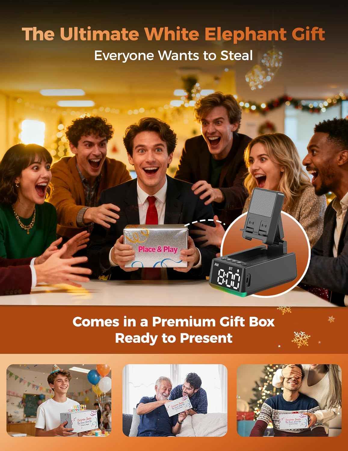 Bluetooth Speaker Birthday Gift for Men:Induction Cell Phone Stand HD Sound Valentines Gifts For Him Her Adult Teen,Anti-Slip Phone Holder Kitchen Gadget Women Mom Wife,Dad Husband Boyfriend(Black)